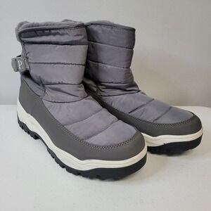 Dream Pairs Womens Gray Faux Fur Lined Quilted Winter Snow Boots Size 10